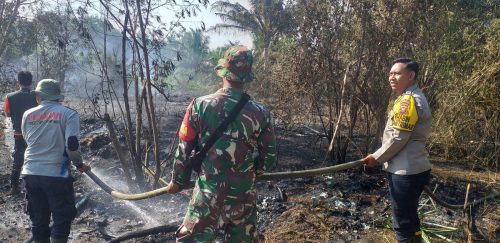 Sinergi Polri, TNI, BPBD dan Masyarakat, Personel Polsek Muara Pawan Berjibaku Padamkan Karhutla di Desa Tempurukan
